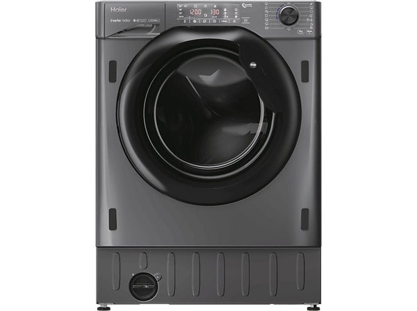 Lavadora integrable - Haier Series 4  HWQ90B416FWBR, Carga frontal, Motor Inverter, Función Vapor, Antibacterias, 9 kg, 1600 rpm,Antracita
