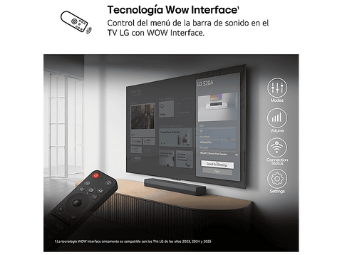Barra de sonido - LG S20A, Bluetooth, Subwoofer Integrado, 50 W, Negro