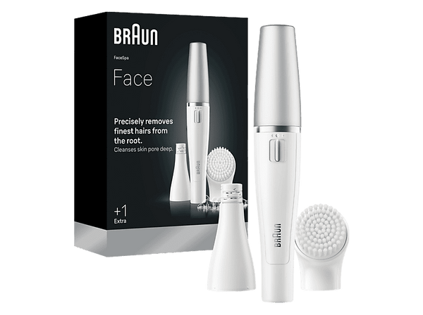 Depiladora facial  - Braun FaceSpa 810, Depilación y sistema de limpieza facial, Wet&Dry, Blanco/Plata