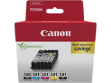 Cartucho de tinta - Canon PGI-580/CLI-581 PGBK/C/M/Y/BK, 5 Cartuchos de Tinta Independientes, 400 páginas, Negro