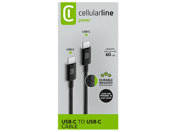 Cable USB-C - CellularLine, 0.6 m, USB C, Universal, Negro