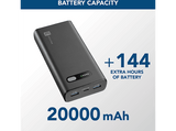 Powerbank - CellularLine FAST, 20000 mAh, 20W, USB-C, Carga rápida, Negro