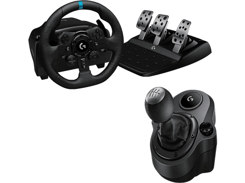 Volante - Logitech G G923 + Palanca de cambios Force Shifter, Force Feedback Trueforce, PS 4/5-PC, Pedales personalizables, USB, 6 velocidades, Negro