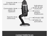 Micrófono - Blue Yeti X, Con soporte, 100 dB, USB, Cable 2 m, Para PC y Mac, Negro