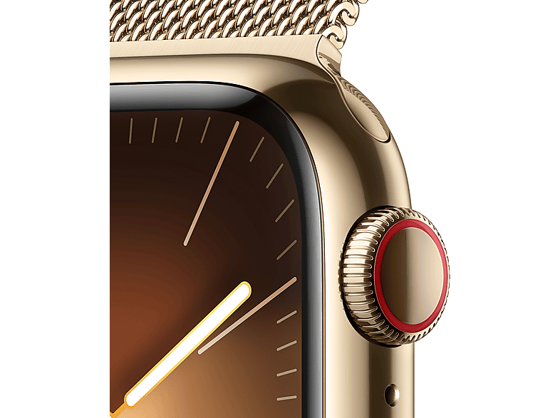 Apple Watch Series 9 (2023), GPS+CELL, 41 mm, Gesto de doble toque, Caja de acero inoxidable oro, Correa Milanese Loop oro