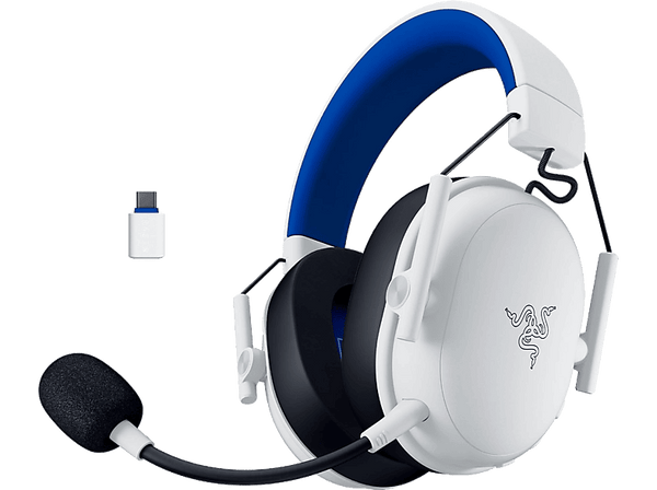 Auriculares gaming - Razer BlackShark V3 X HyperSpeed, 70 h de autonomía con conexion 2.4GHz en PC, Para PlayStation, Blanco y azul