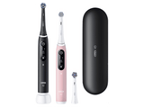 Cepillo eléctrico -  Oral-B iO 6s, Pack doble,  5 modos, Seguimiento con app, Pantalla interactiva, Sensor de presión, Estuche de viaje, Negro y rosa