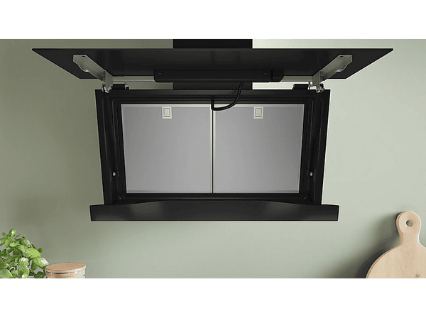 Campana decorativa - Bosch DWK91LT60, Serie 8, 5 velocidades, 441 m³/h, Home Connect, Conexión Placa - Campana, 90 cm, Cristal Negro