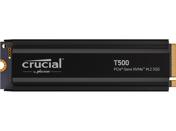 Disco duro SSD interno 4 TB - Crucial T500 PCIe Gen4 NVMe M.2 SSD with heatsink, Interno, Negro