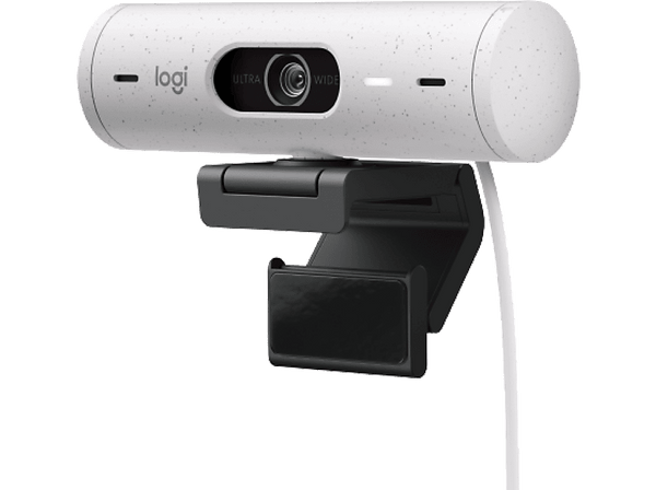 Webcam - Logitech Brio 500, Full HD 1080p, Enfoque automático, Micrófonos con reducción de ruido, Obturador de privacidad, USB-C, Blanco