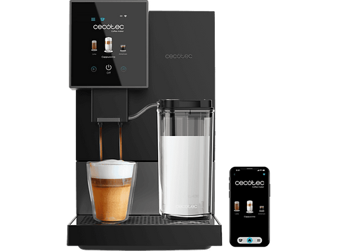 Cafetera superautomática - Cecotec Cremmaet Compactccino Connected Black Silver, 19 bares, Sistema Thermoblock, Black Silver