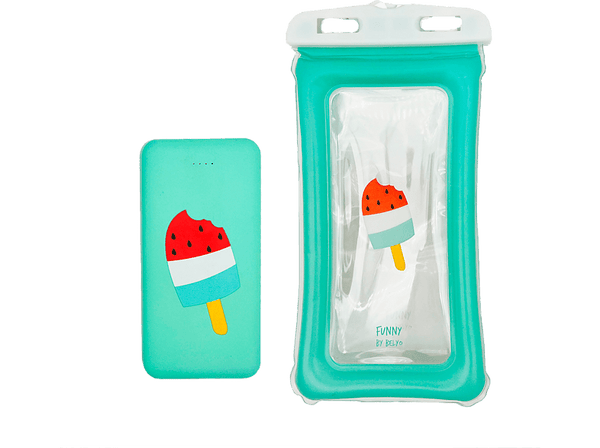 Powerbank - Belyo Ice Cream + Funda, Batería 10.000 mAh, Resistente salpicaduras, Multicolor
