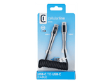 Cable - CellularLine SPIRAL, Extensible hasta 120 cm, Para coche, Anti-enredos, Acabado seda, Tipo C a Tipo C, Negro
