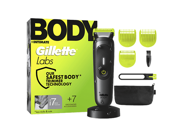 Afeitadora corporal - Gillette Labs i7 Body + Intimate, Recortadora corporal para hombres, Tecnología Skinfirst, Con luz LED, Wet&Dry, 3 peines