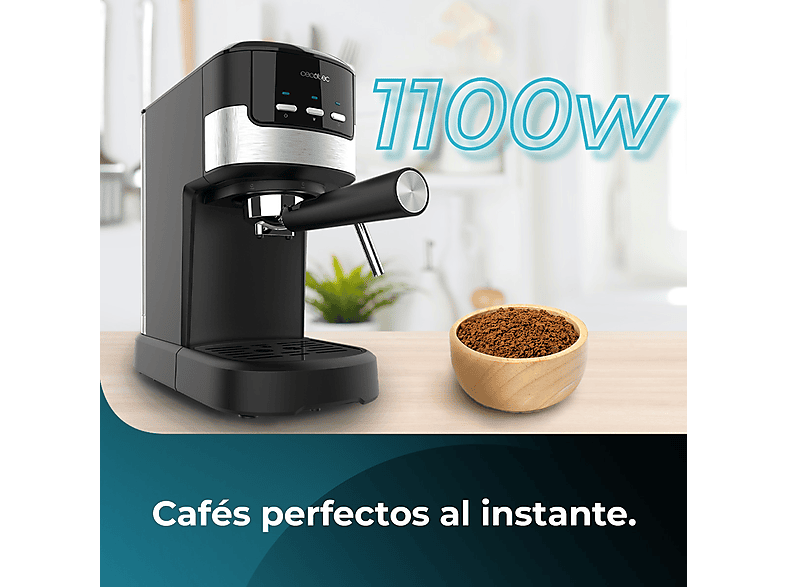 Cafetera express - Cecotec Power Espresso 20 Pecan, 20 bar, 1100 W, 1.25 l, 2 tazas, Vaporizador, Manómetro, Black