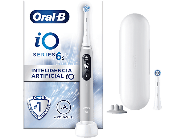 Cepillo eléctrico - Oral-B iO 6S, Con 2 Cabezales y 1 Estuche De Viaje, Diseñado Por Braun, Gris