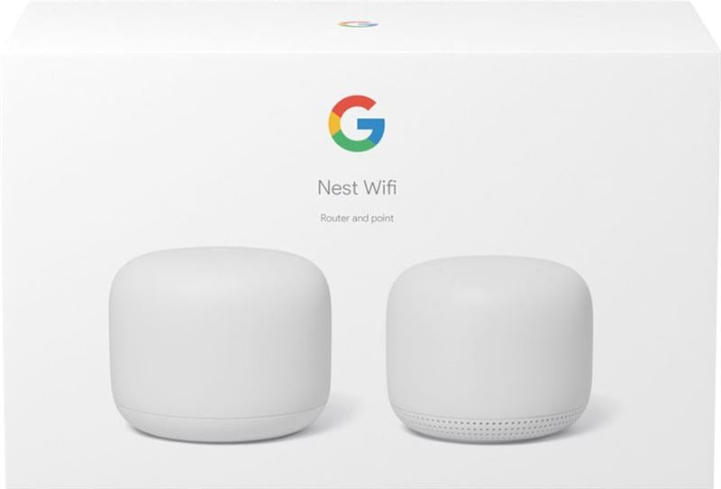 Router - Google Mesh Nest WiFi Router, 1GB RAM, 4GB flash, Bluetooth, WPA3, Blanco + Nest WiFi Point