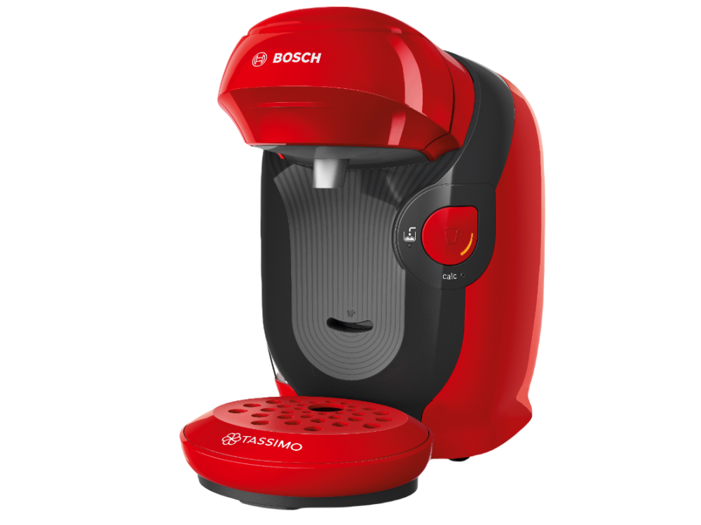 Cafetera de cápsulas - Bosch TAS1103, 1400 W, 0.7 l, 3.3 bar, T DISCS, 5 LEDs, Rojo