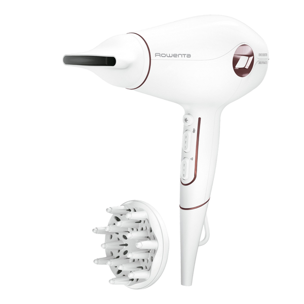Secador - Rowenta Volumizer CV6135F0, 1800 W, 2 Velocidades, Difusor, 3 Niveles, Blanco y Granate
