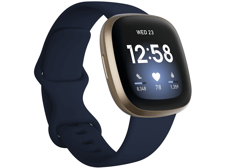 Smartwatch - Fitbit Versa 3, Azul, Funciones de salud avanzadas, GPS, Frecuencia cardiaca, + 6 días batería