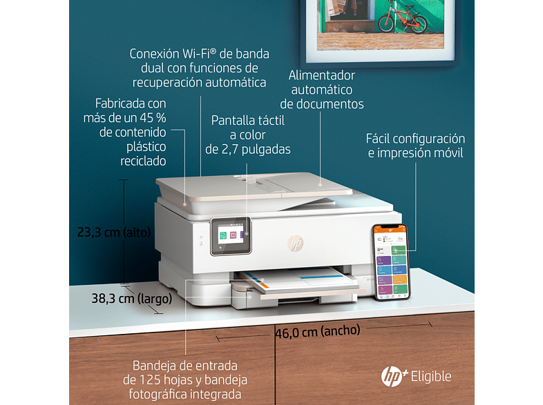 Impresora multifunción - HP Envy Inspire 7924e, WiFi, USB, 9 meses de impresión Instant Ink con HP+, doble cara