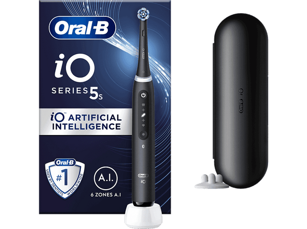 Cepillo eléctrico - Oral-B iO 5S, Con 1 Cabezal Y 1 Estuche De Viaje, Diseñado Por Braun, Negro