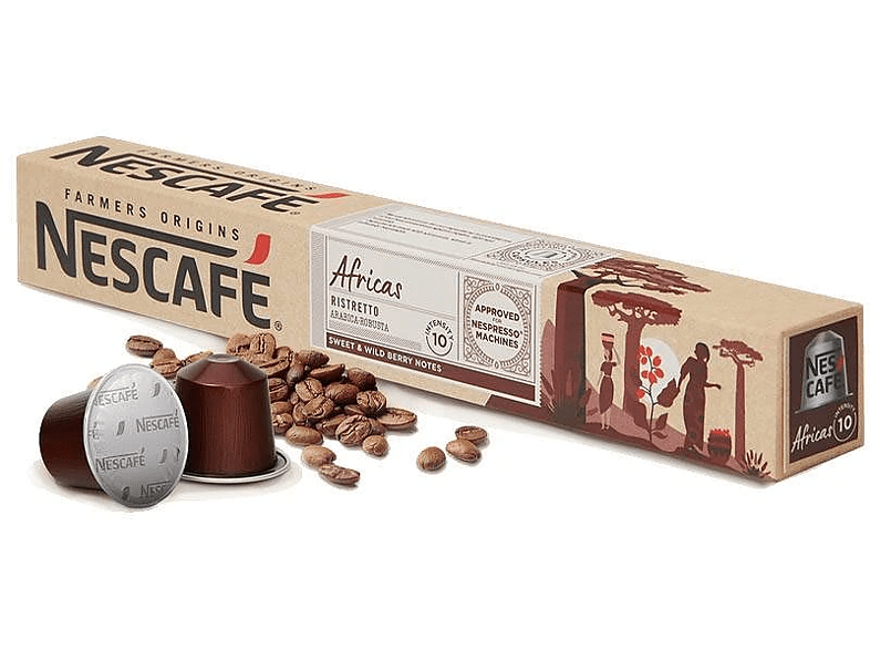 Cápsulas monodosis - Nescafé Africas Ristretto, Arábica , Notas dulces a frutos rojos, 10 cápsulas