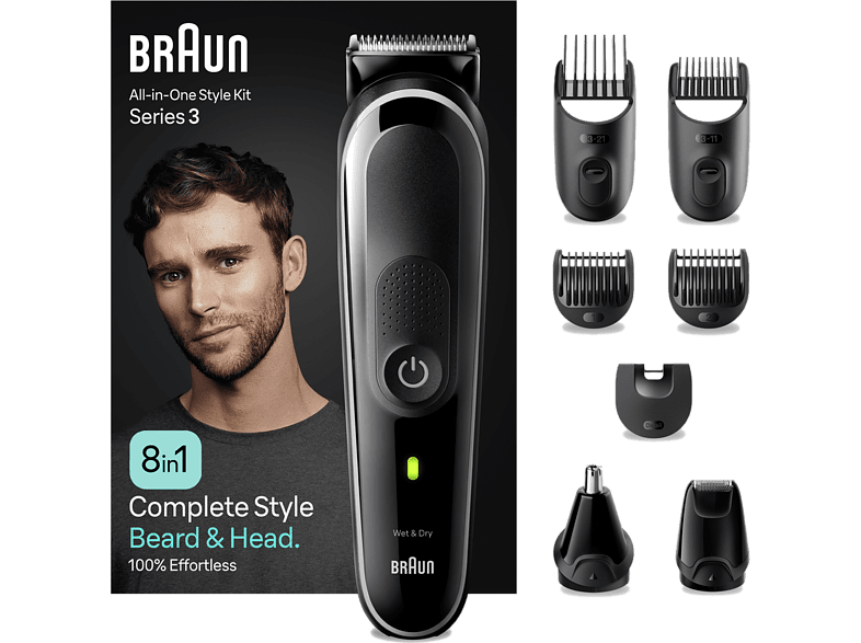 Afeitadora multifunción - Braun Series 3 MGK3440, Recortadora 8 En 1, Para barba y pelo, 80 min autonomía