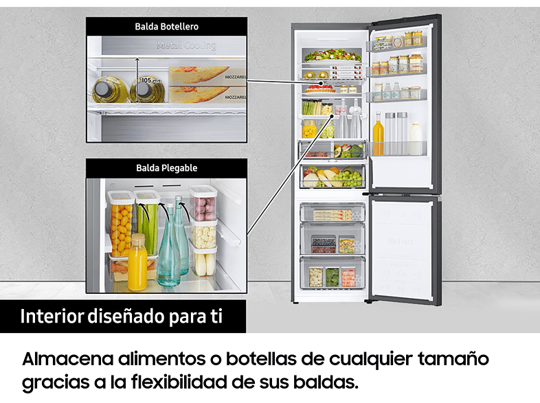 Frigorífico combi -  Samsung SMART AI RB38C776CS9/EF, All-Around Cooling, 200 cm, 390L, No Frost, Metal Cooling, WiFi, Inox