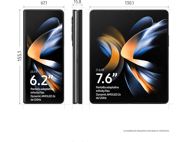 Móvil - Samsung Galaxy Z Fold4 5G, Negro, 256 GB, 12 GB RAM, 7.6 QXGA+, SM8475 Octa-Core, 4400 mAh, Android 12