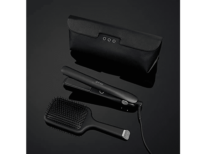Plancha de pelo - GHD Gold Pack con cepillo, Cerámica, 185 °C, Tecnología Dual Zone, Negro