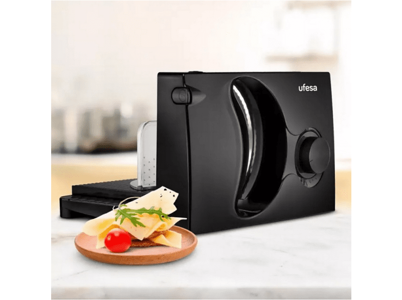 Cortafiambres - Ufesa CF0918 Katana, 150 W, Grosor de rebanada 1.5 cm, Diámetro del disco 17 cm, Negro