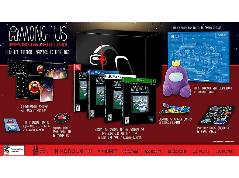 PS5 Among Us Impostor Edition + Peluche + Caja lenticular + Tarjeta de acceso + Códigos de fondos de pantalla + Cinta + Pegatinas