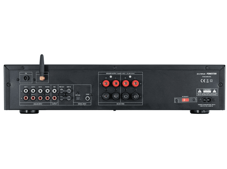 Amplificador estéreo - Fonestar AS170Plus, Bluetooth, reproductor USB, 300W, Negro