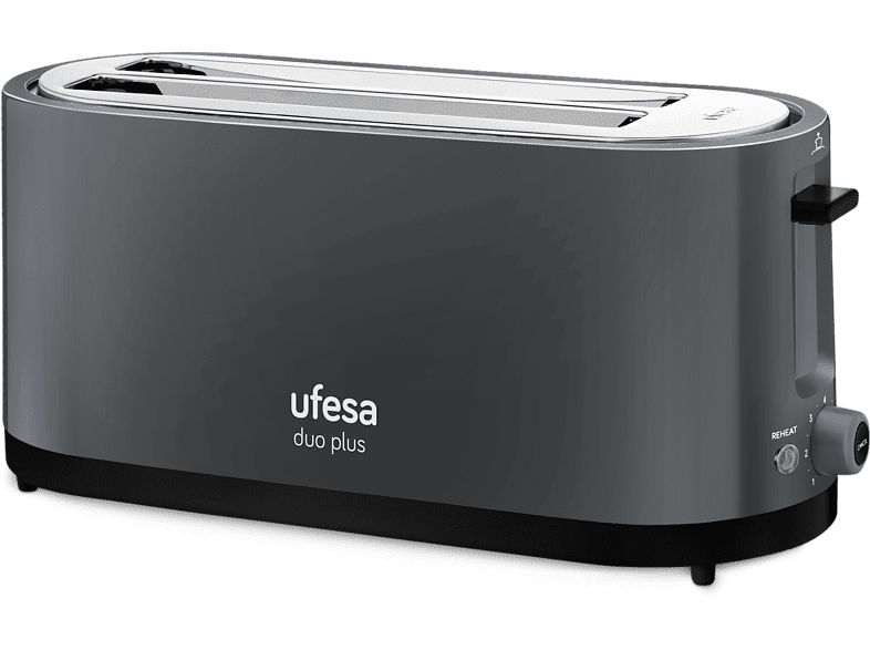Tostadora - Ufesa TT7575, 1400 W, 2 Ranuras, 7 Niveles tostado, Bandeja recogemigas, Gris