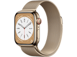 Apple Watch S8 (2022), GPS+CELL, 41 mm,  Caja de acero inoxidable, Vidrio delantero Ion-X, Correa Milanese loop oro