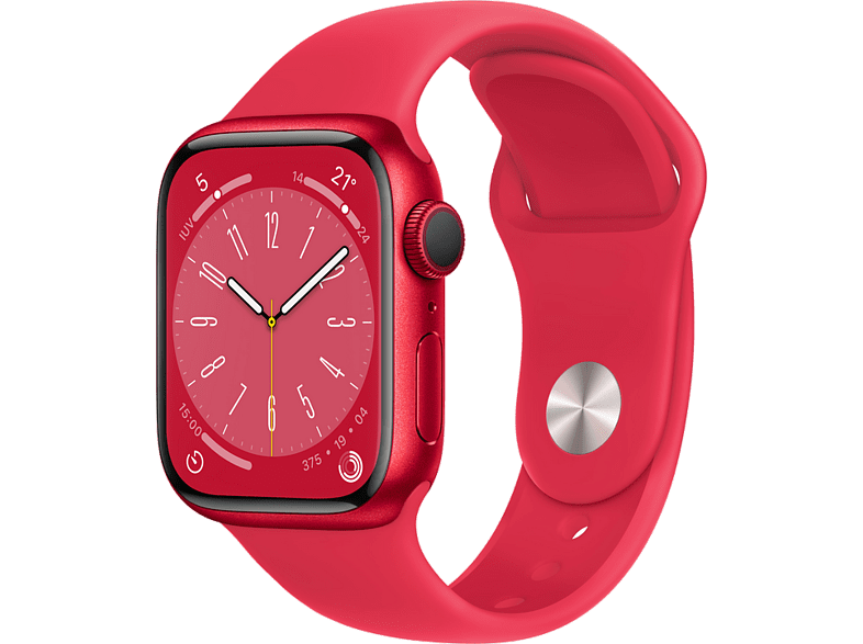 Apple Watch S8 (2022), GPS, 41 mm, Caja de aluminio, Vidrio delantero Ion-X, Correa deportiva PRODUCT(RED)