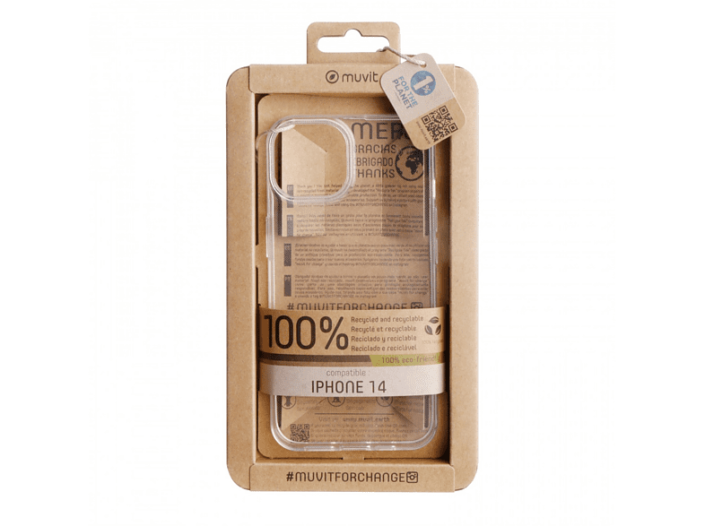 Funda - Muvit Recycletek, Para Apple iPhone 14, TPU, Trasera, Transparente