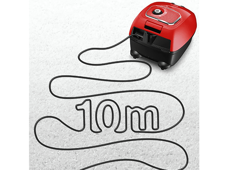 Aspirador con bolsa - Bosch BGBS4PET1, 600 W, 4 l, AirTurbo Plus, Rojo