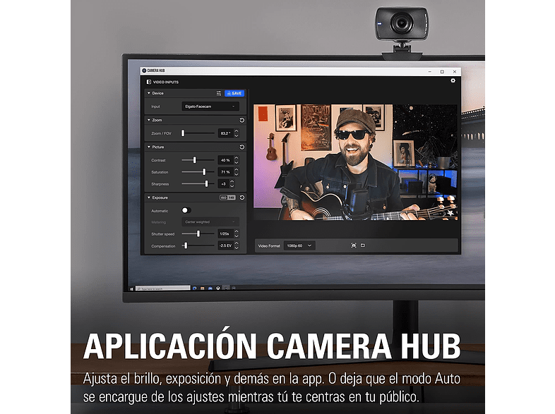 Webcam - elgato Facecam, Full HD, 1080p, Zoom óptico, 60 FPS, Sensor CMOS, Negro