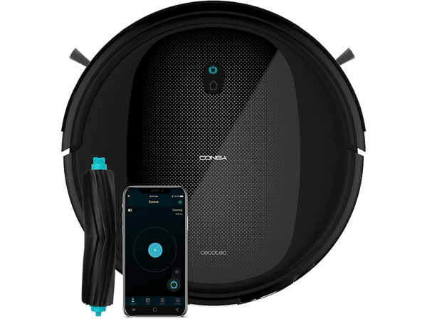 Robot aspirador - Cecotec Conga Flash Connected Titanium, 2100 Pa, 4 en 1, 3 Niveles de potencia, 160 min, Control por voz, Wi-Fi, Negro