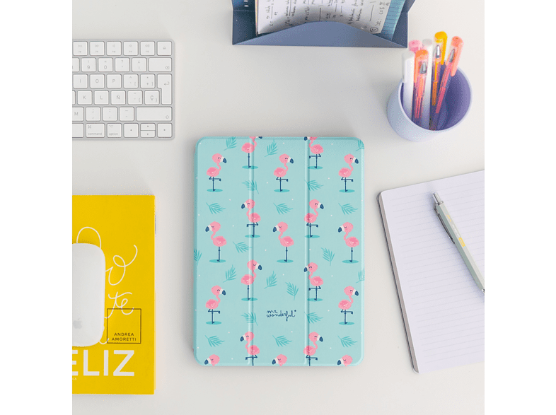 Funda tablet - Mr. Wonderful WMRIPD002 Flamencos, Para iPad de 10.2, Cierre con imán, Multicolor