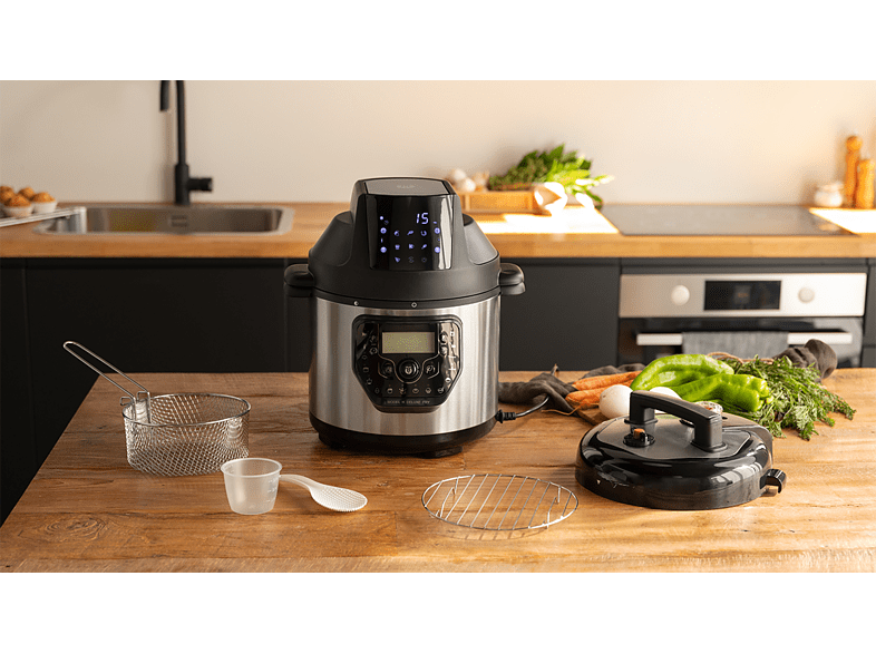 Robot de cocina - Cecotec Olla GM Modelo H Deluxe FRY, Multifunción, 1530 W, 6 L, Programable, Freidora de Aire, Báscula integrada, Negro y Plateado