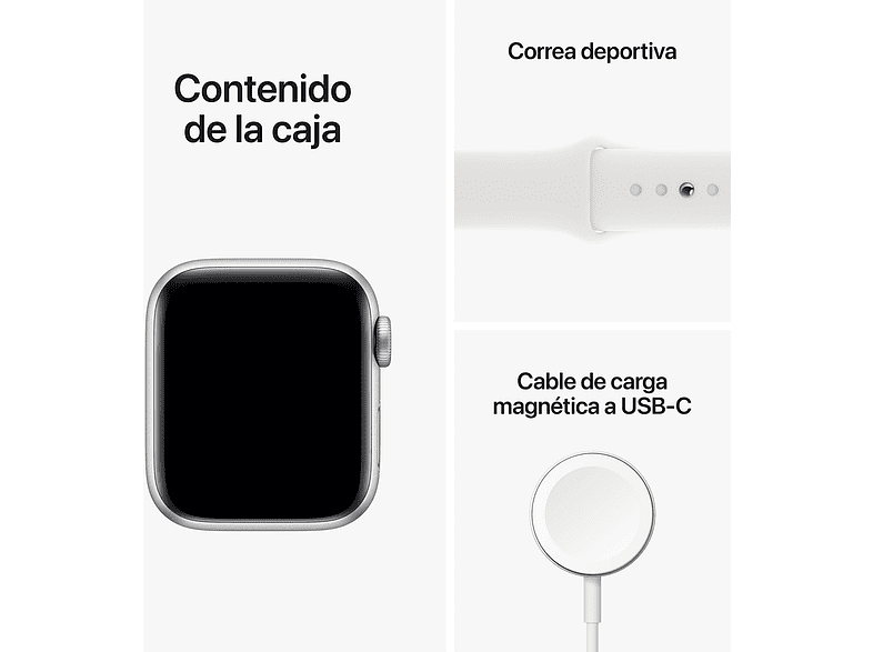 Apple Watch SE (2022), GPS+CELL, 44 mm, Caja de aluminio, Vidrio delantero Ion-X, Correa deportiva Plata