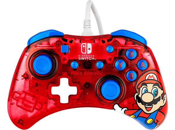 Mando - PDP Rock Candy Mario, Para Nintendo Switch, USB, Cable 2.5 m, Carcasa transparente, Multicolor