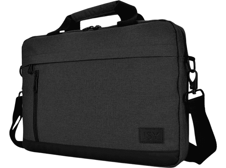 Maletín para portátil - ISY INB-2140-BK, 100% poliéster, Bandolera desmontable, Acolchado antichoque, Negro