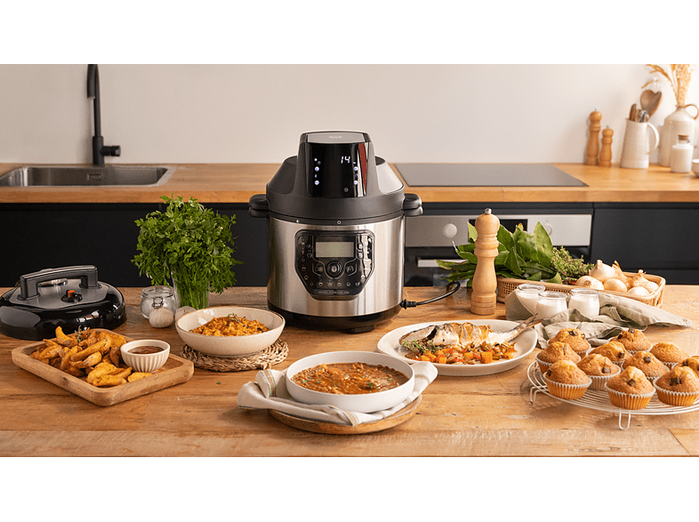 Robot de cocina - Cecotec Olla GM Modelo H Deluxe FRY, Multifunción, 1530 W, 6 L, Programable, Freidora de Aire, Báscula integrada, Negro y Plateado