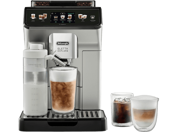 Cafetera superautomática - De'Longhi Eletta Explore Cold Brew ECAM450.65.S, Molinillo integrado, 19 bar, 1450 W, Plata