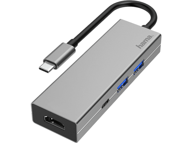 Hub USB - Hama 00200107, 2x USB-A, 1x USB-C, 1x HDMI, 5000 Mbit/s, 4K, Gris