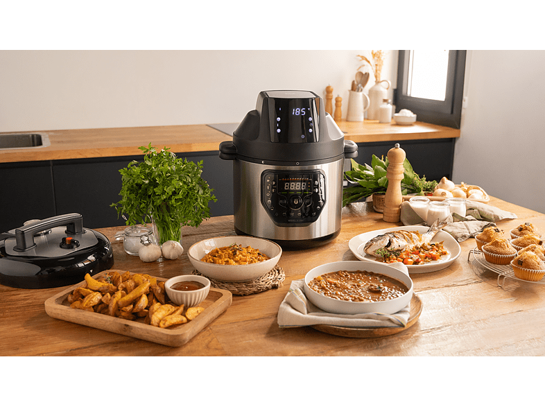 Robot de cocina - Cecotec GM H Fry, 1000 W, 6 L, 27 modos, 11 temperaturas, 5 presiones, Programable 24 horas, Incluye cabezal de aire caliente, Negro